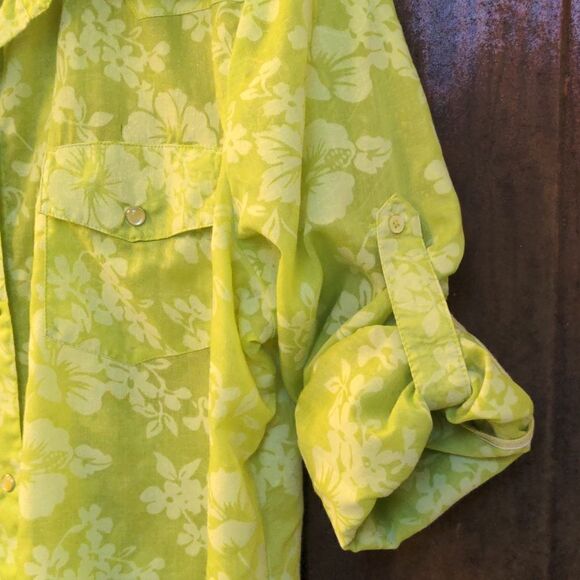 2 for $20 Gap Green Floral Sheer Western Shirt w/Pearl Buttons Sz L - Picture 13 of 13